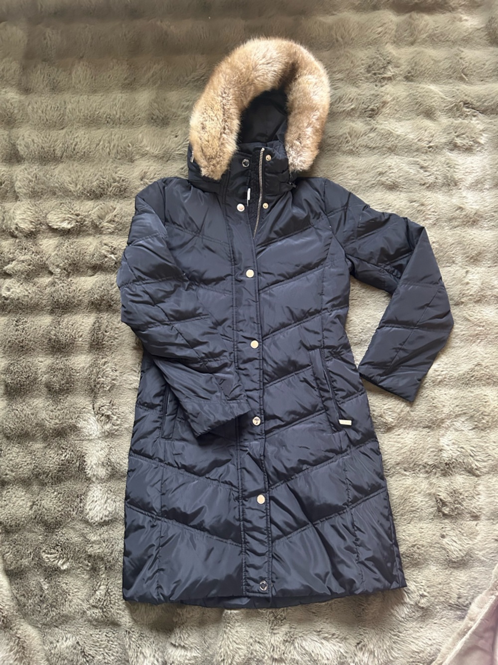 MICHAEL Michael Kors Down Quilted Puffer Coat with Faux Fur Trim